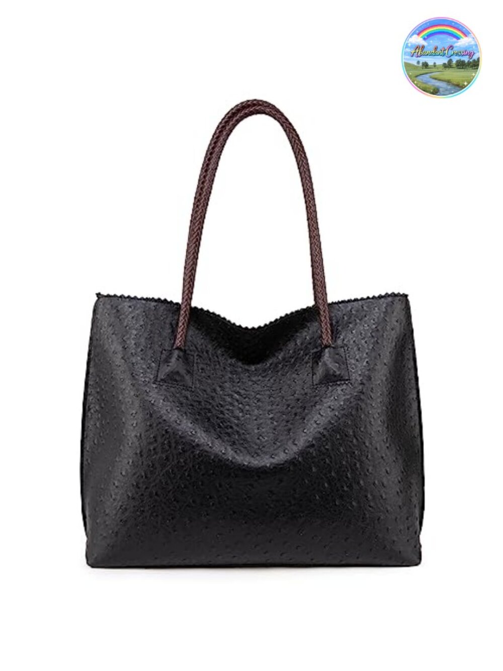 Ostrich-Textured Vegan Leather Tote Bag with Zipper